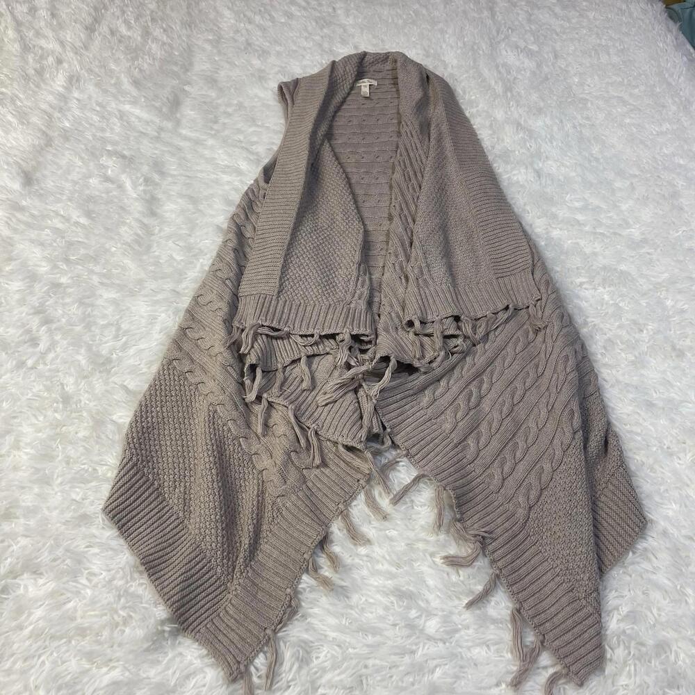 Matilda Jane Medium Cardigan Sweater Long Open Fringe Tan Brown Vest
